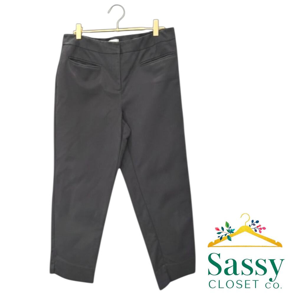 Chico's Black Cropped Pants 1 Medium M 8 Ankle Slit Officecore Flat Front EUC